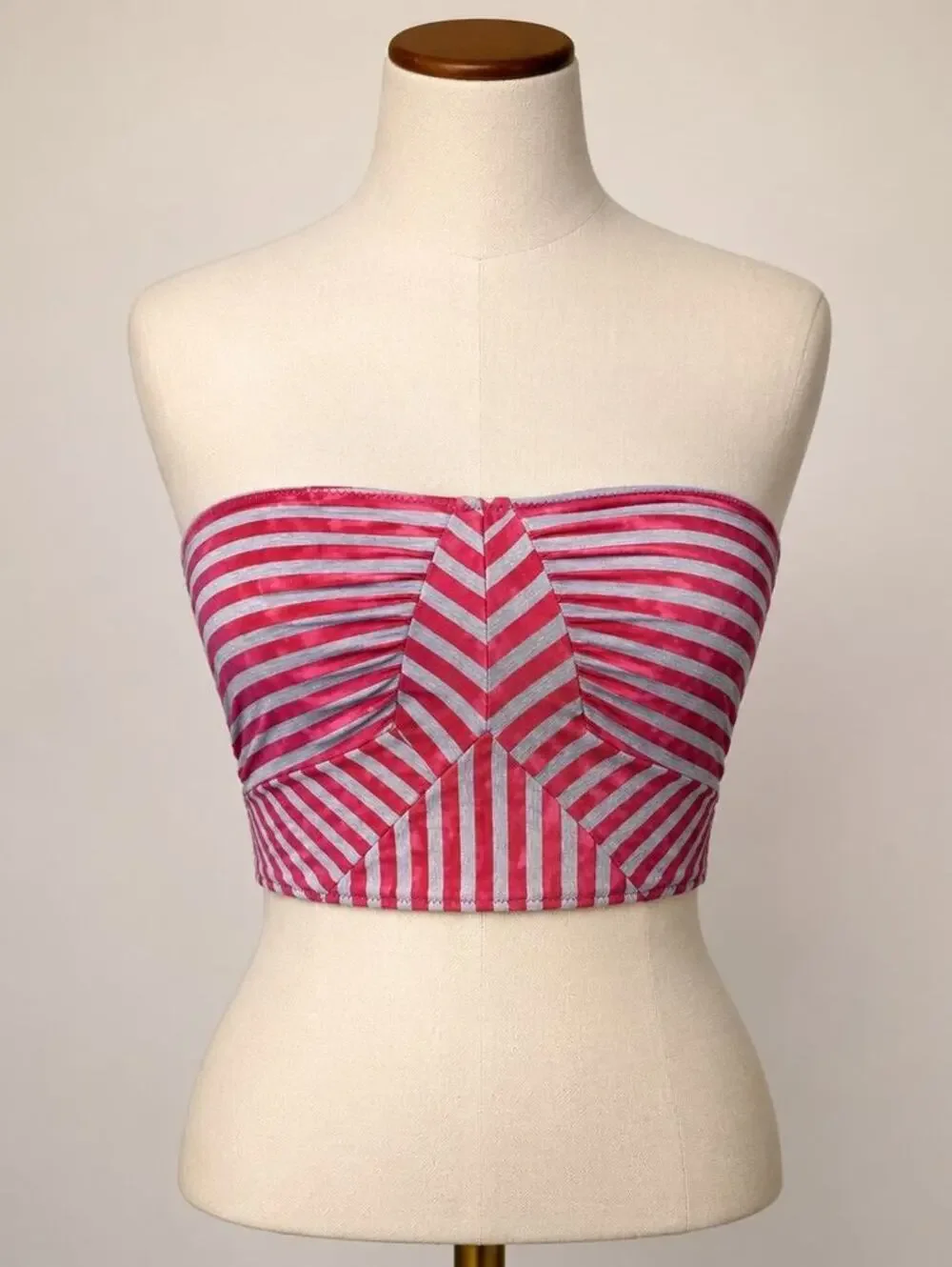 NWT Free People XS Strapless Stripe Crop Top Pink Gray Boho Bandeau